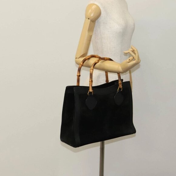 GUCCI Bamboo Hand Bag Leather Suede Black - Picture 1 of 16